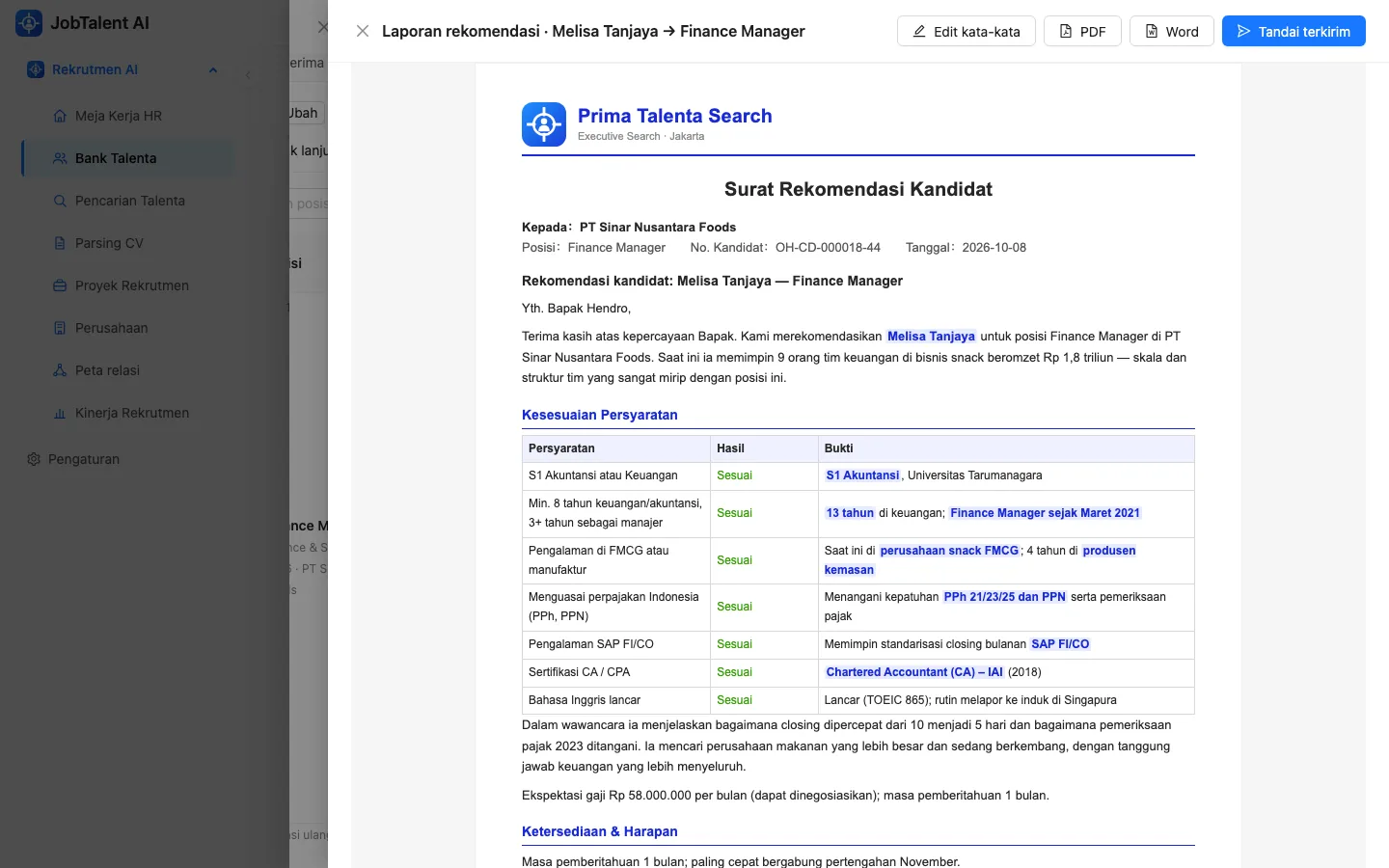 Laporan rekomendasi
